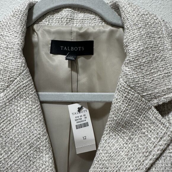 Talbots Blazer Cream Tweed Jacket Blazer Sz 12 Pockets Gold Buttons Lined NEW - Picture 4 of 9
